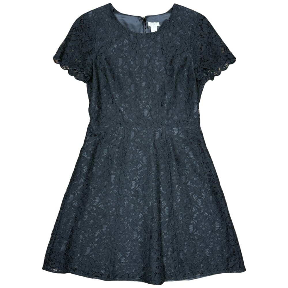 EUC Women's J. CREW Black Floral Lace Overlay Dress | Size 4